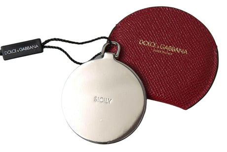 Dolce & Gabbana Red Calfskin Leather Round Hand Mirror Holder - Hilstor