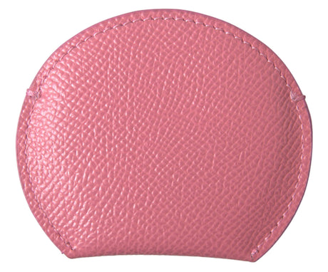 Dolce & Gabbana Pink Calfskin Leather Round Logo Print Hand Mirror Holder - Hilstor