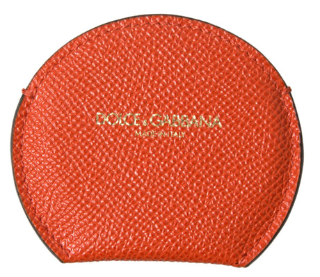Dolce & Gabbana Orange Calfskin Leather Round Logo Hand Mirror Holder - Hilstor