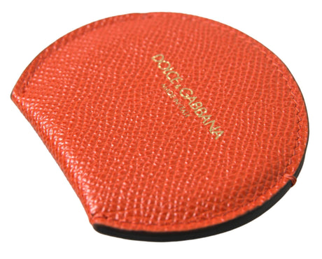 Dolce & Gabbana Orange Calfskin Leather Round Logo Hand Mirror Holder - Hilstor