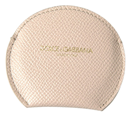 Dolce & Gabbana Beige Calfskin Leather Round Logo Hand Mirror Holder - Hilstor