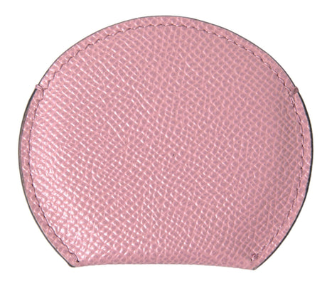 Dolce & Gabbana Pink Calfskin Leather Round Logo Print Hand Mirror Holder - Hilstor