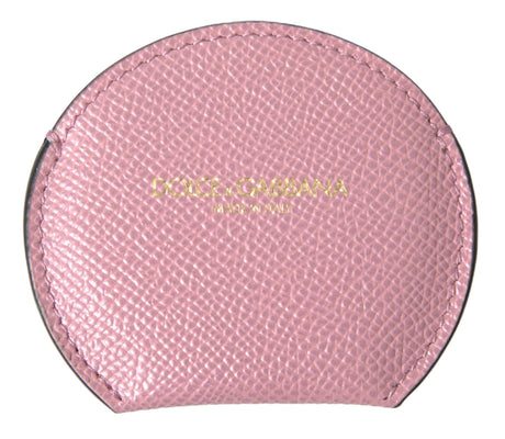 Dolce & Gabbana Pink Calfskin Leather Round Logo Print Hand Mirror Holder - Hilstor