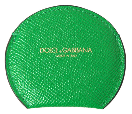 Dolce & Gabbana Green Calfskin Leather Round Logo Hand Mirror Holder - Hilstor