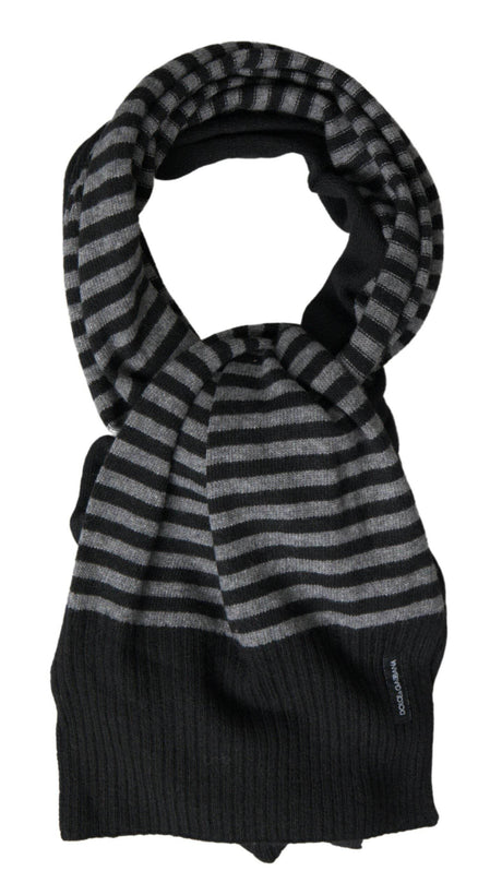 Dolce & Gabbana Black Gray Stripe Wool Neck Wrap Shawl Scarf - Hilstor