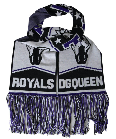 Dolce & Gabbana Multicolor Wool DG Queen Wrap Fringe Scarf - Hilstor