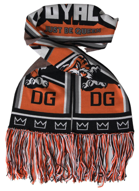 Dolce & Gabbana Multicolor Wool DG Royals Wrap Fringe Scarf - Hilstor