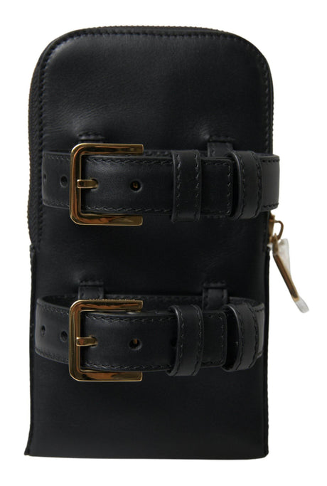 Dolce & Gabbana Black Leather Men Purse Double Belt Strap Bracelet Bag - Hilstor