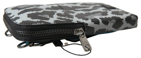Dolce & Gabbana Gray Leopard Leather Men Purse Crossbody Sling Phone Bag - Hilstor