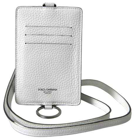 Dolce & Gabbana White Leather Lanyard Logo Card Holder Men Wallet - Hilstor