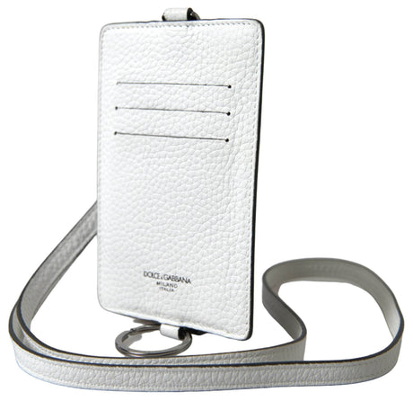 Dolce & Gabbana White Leather Lanyard Logo Card Holder Men Wallet - Hilstor