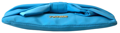Twinset Blue Tafta Silk Large Bow Zipper Clutch Women Borse Logo Bag - Hilstor