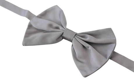 Dolce & Gabbana Bow Tie Men Silver Gray Silk Adjustable Neck Papillon - Hilstor