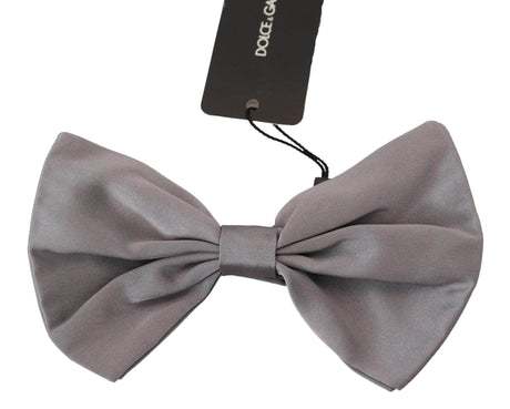 Dolce & Gabbana Bow Tie Men Silver Gray Silk Adjustable Neck Papillon - Hilstor