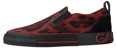 Dolce & Gabbana Red Black Leopard Loafers Sneakers Shoes - Hilstor