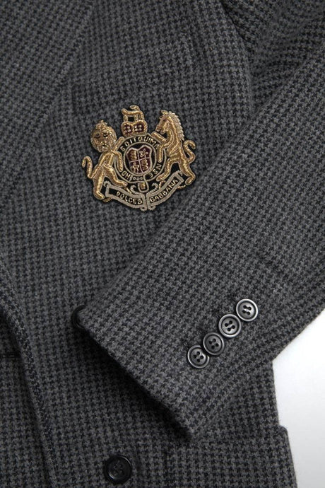 Dolce & Gabbana Gray Logo Embroidery Double Breasted Blazer - Hilstor