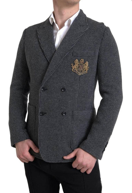 Dolce & Gabbana Gray Logo Embroidery Double Breasted Blazer - Hilstor