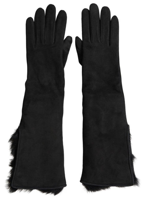 Dolce & Gabbana Black Leather Fur Elbow Length Gloves - Hilstor