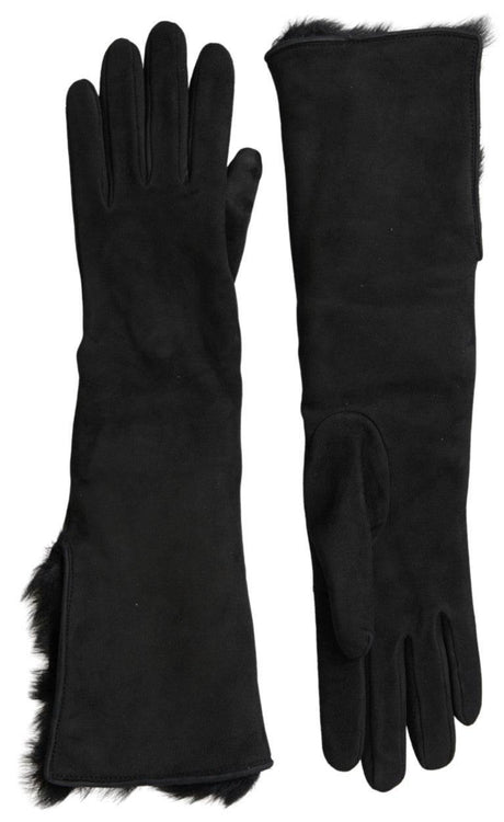 Dolce & Gabbana Black Leather Fur Elbow Length Gloves - Hilstor