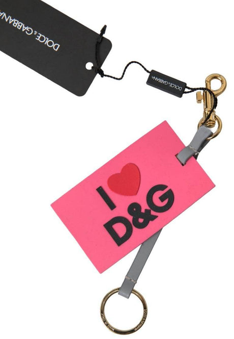 Dolce & Gabbana Pink Silicone DG Logo Gold Brass Keyring Women Keychain - Hilstor