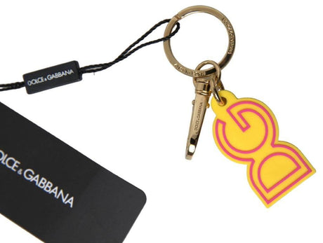 Dolce & Gabbana Yellow Rubber DG Logo Gold Brass Metal Keyring Keychain - Hilstor