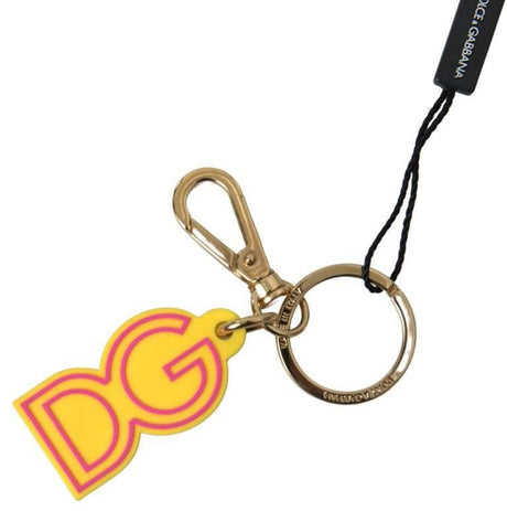 Dolce & Gabbana Yellow Rubber DG Logo Gold Brass Metal Keyring Keychain - Hilstor
