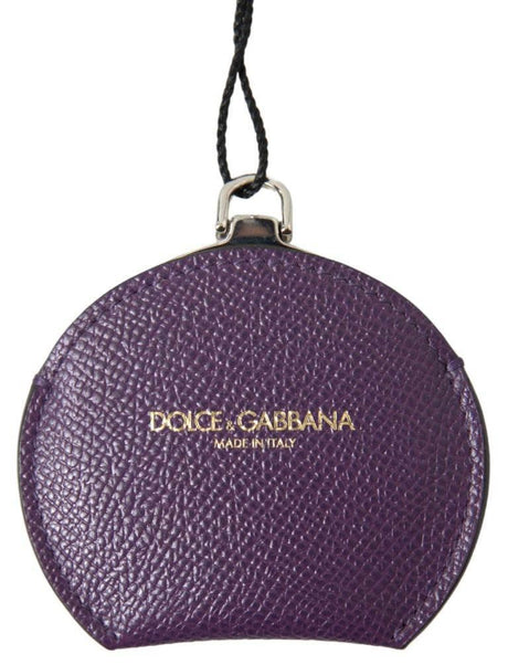 Dolce & Gabbana Purple Calfskin Leather Round Hand Mirror Holder - Hilstor