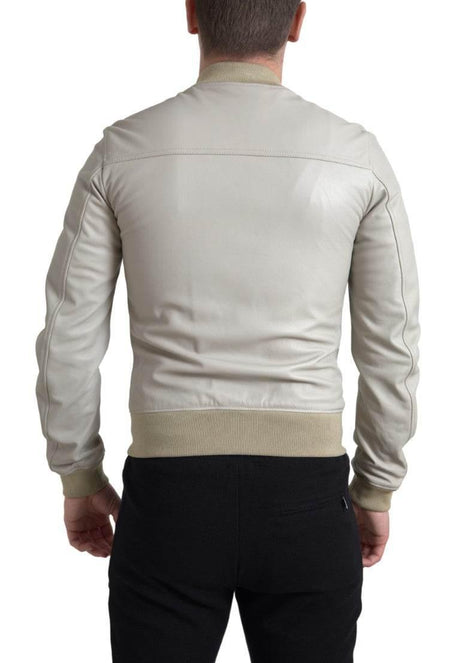Dolce & Gabbana Cream Leather Bomber Blouson Full Zip Jacket - Hilstor