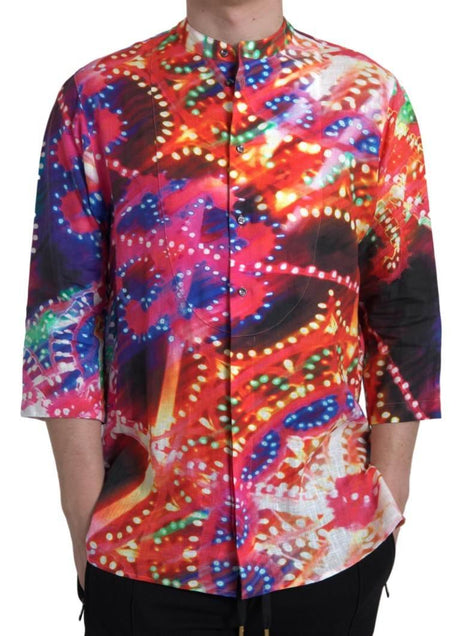 Dolce & Gabbana Multicolor Luminarie Print Linen Shirt - Hilstor