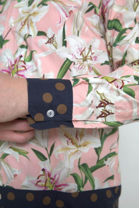 Dolce & Gabbana Cotton Polka Dot Lily Print Collared Shirt - Hilstor