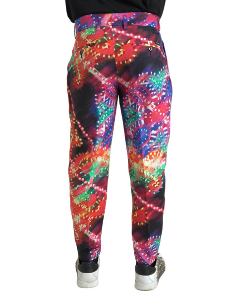 Dolce & Gabbana Multicolor Printed Linen Men Trouser Pants - Hilstor