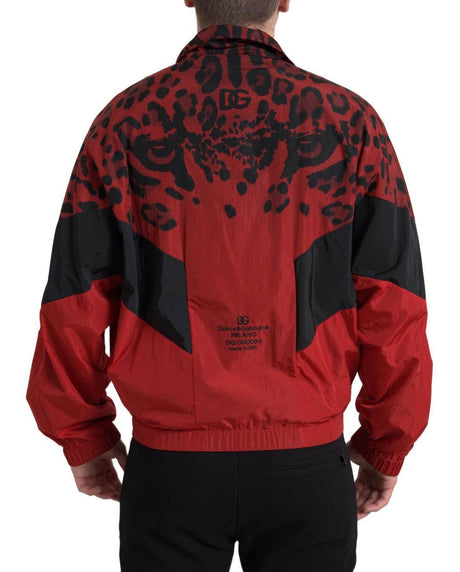 Dolce & Gabbana Red Leopard Nylon Full Zip Sweater - Hilstor