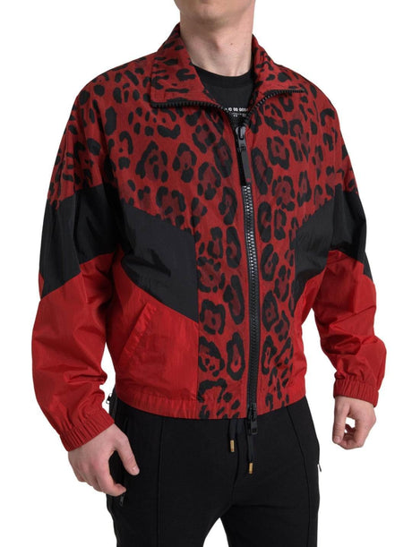 Dolce & Gabbana Red Leopard Nylon Full Zip Sweater - Hilstor