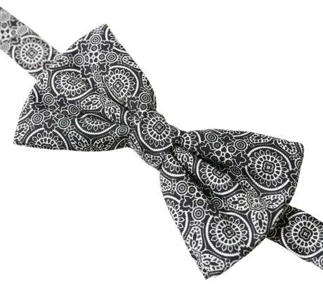 Dolce & Gabbana Black White Pattern Adjustable Neck Papillon Bow Tie - Hilstor
