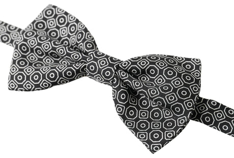 Dolce & Gabbana Black White Pattern Adjustable Neck Papillon Bow Tie - Hilstor