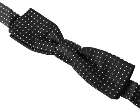 Dolce & Gabbana Black Polka Dot Silk Adjustable Men Neck Papillon Bow Tie - Hilstor