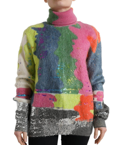 Dolce & Gabbana Multicolor Mohair Turtleneck Pullover Sweater - Hilstor