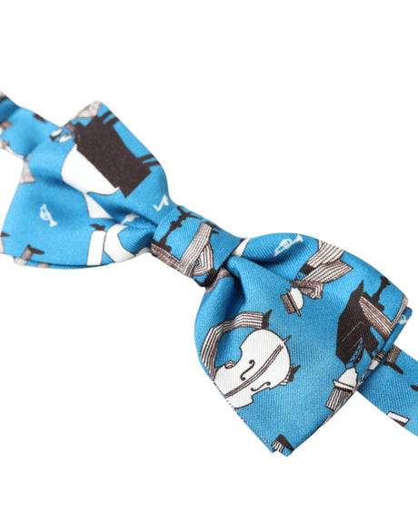 Dolce & Gabbana Blue Jazz Club Silk Adjustable Neck Papillon Bow Tie - Hilstor