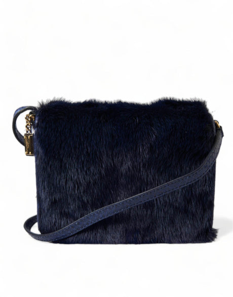 Dolce & Gabbana Dark Blue Fur Ayers Lily Twist Crossbody Shoulder Bag - Hilstor