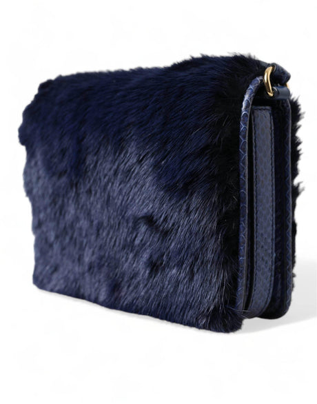 Dolce & Gabbana Dark Blue Fur Ayers Lily Twist Crossbody Shoulder Bag - Hilstor