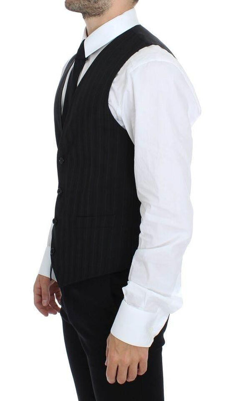 Dolce & Gabbana Black Striped Stretch Dress Vest Gilet - Hilstor