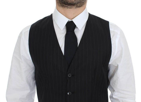 Dolce & Gabbana Black Striped Wool Silk Dress Vest Gilet - Hilstor