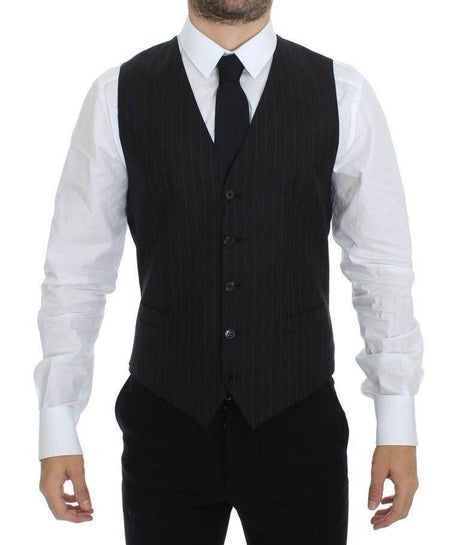 Dolce & Gabbana Black Striped Wool Silk Dress Vest Gilet - Hilstor
