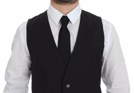 Dolce & Gabbana Gray Slim Fit Button Front Dress Formal Vest - Hilstor