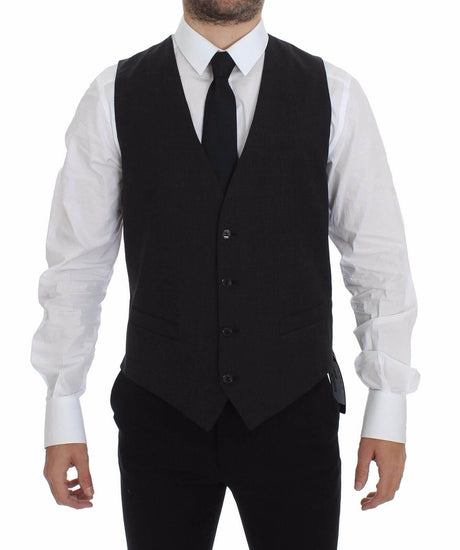 Dolce & Gabbana Gray Slim Fit Button Front Dress Formal Vest - Hilstor