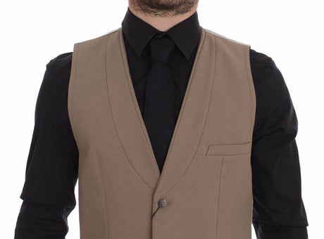Dolce & Gabbana Beige Cotton Slim Fit Button Front Dress Vest - Hilstor