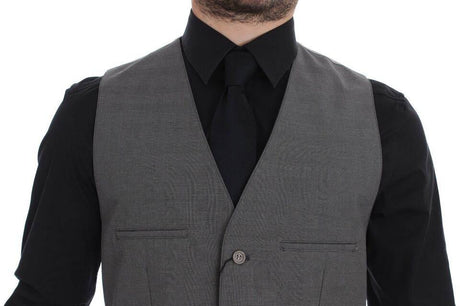 Dolce & Gabbana Gray Cotton Slim Fit Button Front Dress Vest - Hilstor