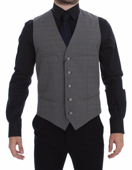Dolce & Gabbana Gray Cotton Slim Fit Button Front Dress Vest - Hilstor