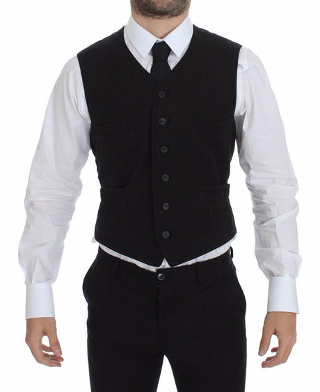 Dolce & Gabbana Black Flax Cotton Dress Vest Blazer - Hilstor