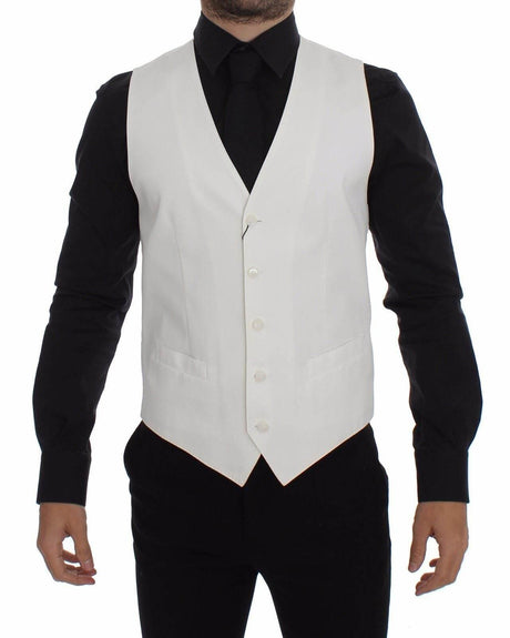 Dolce & Gabbana White Cotton Silk Blend Dress Vest Blazer - Hilstor